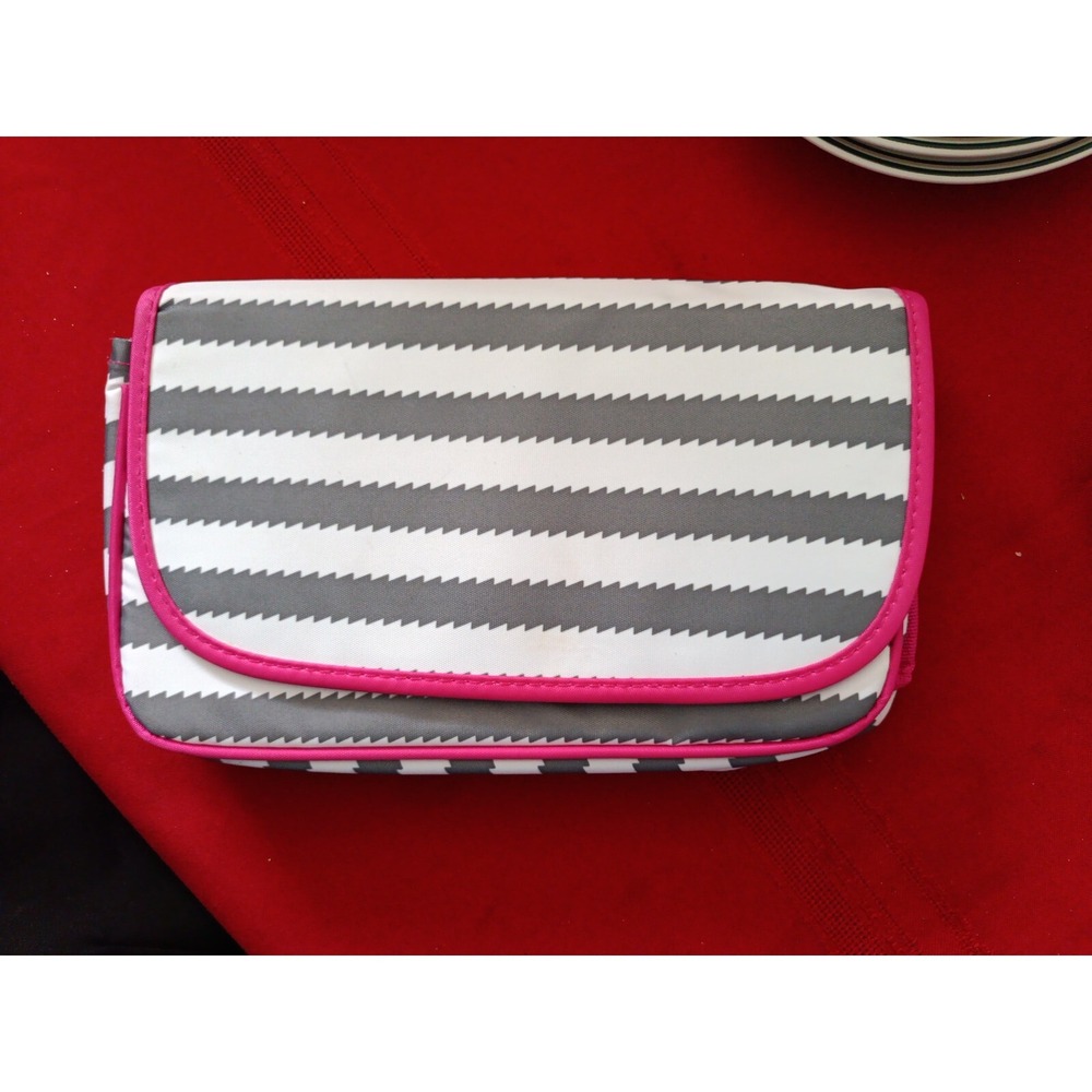 Cosmetic bag Thirty One Tri Fold makeup bag w/ mirror Pink Gray Travel Cosmetic